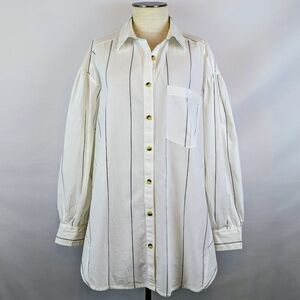 Free People Happy Hour Shirt Long Sleeve Button Up Striped White Black M NWOT